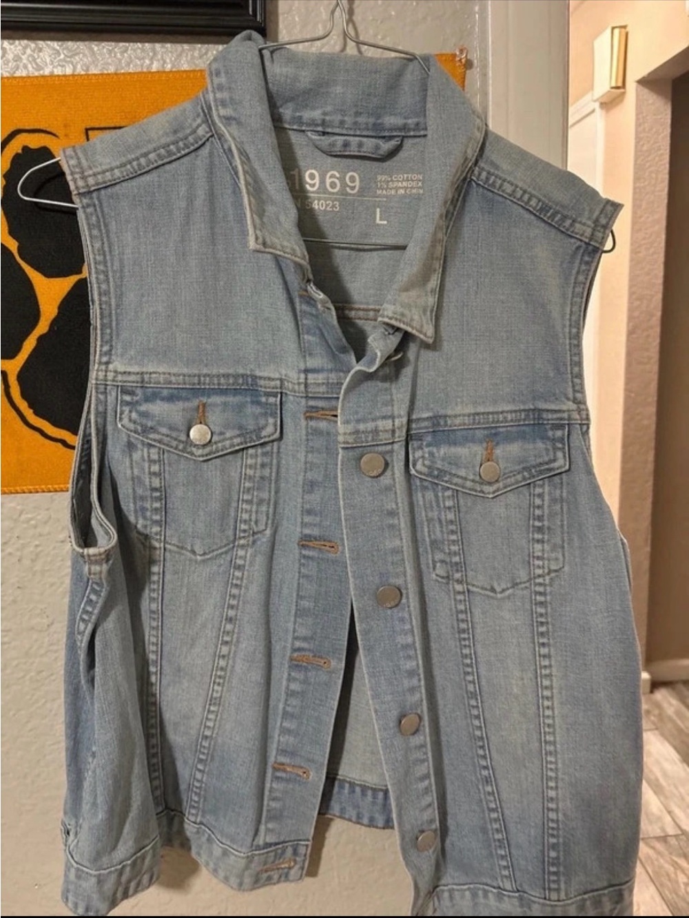 1969 Light Blue Denim Vest - Sleeveless Jean Jacket Vest